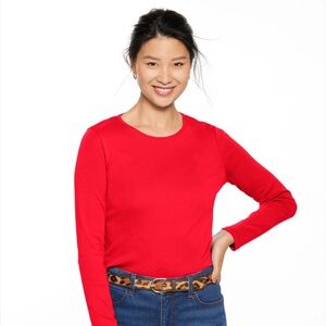 NWT Talbots 3X Red Long Sleeve Women's T-Shirt with Crew Neck.